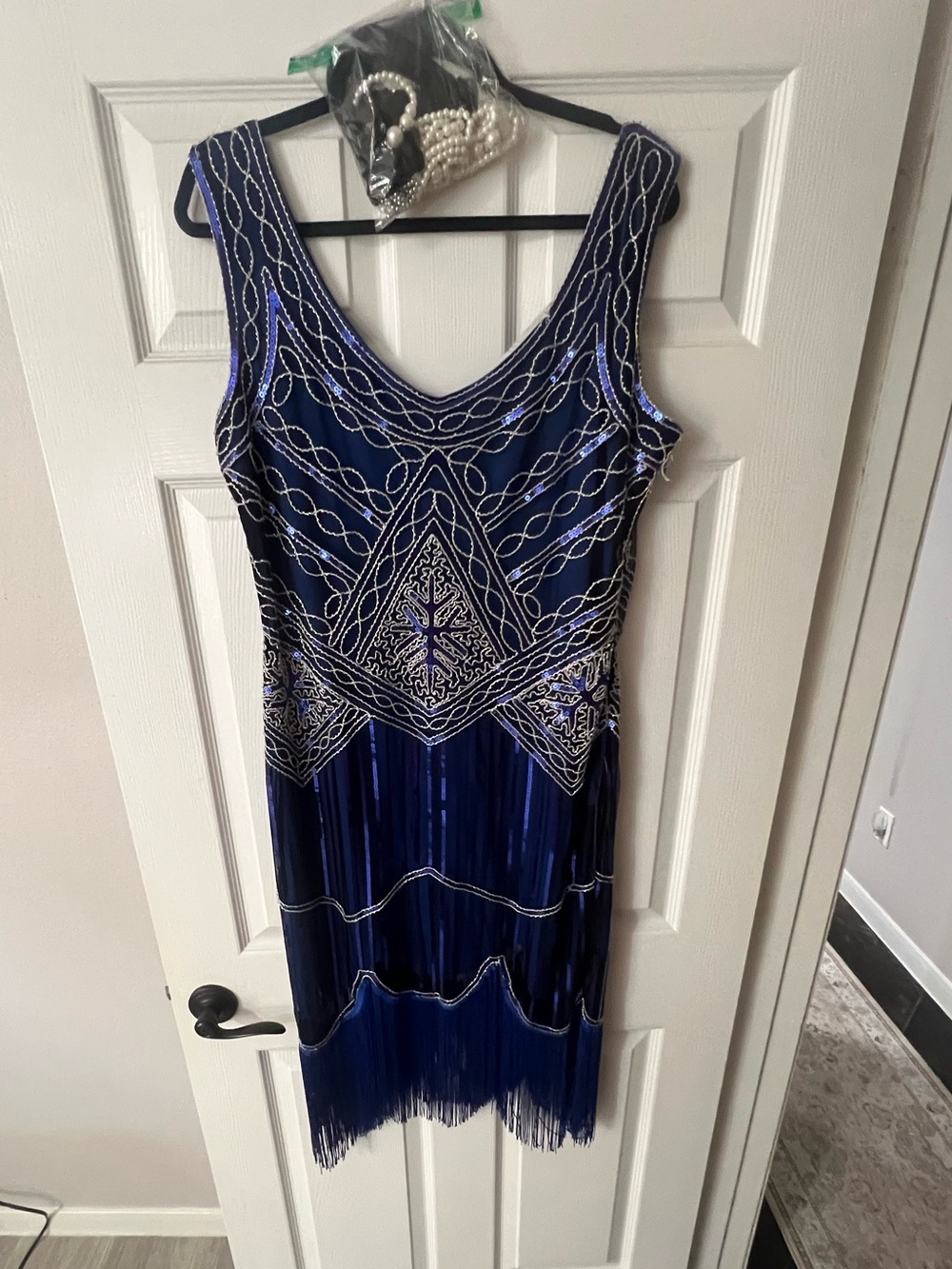 Daisy Navy Blue Beaded Fringe Mini Dress